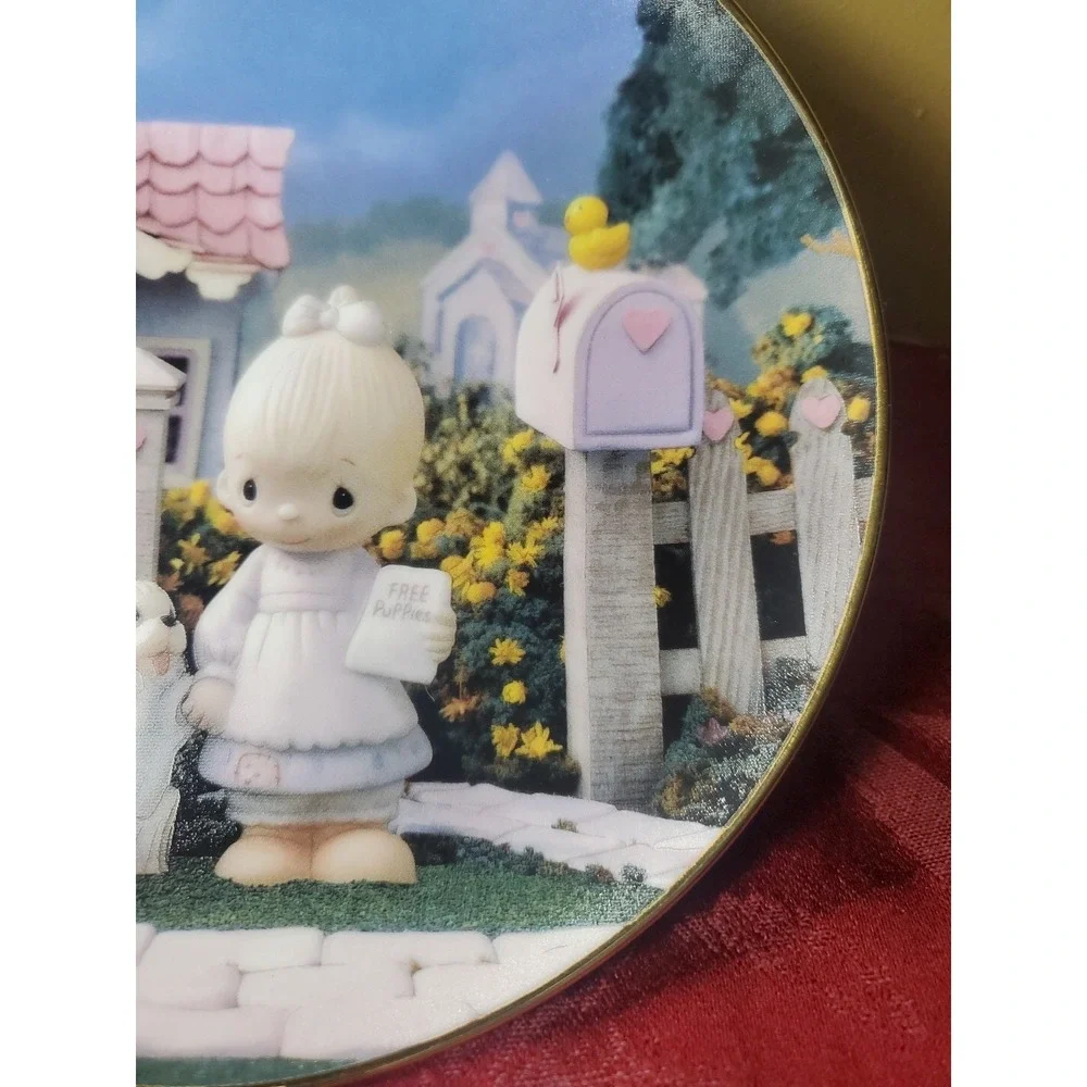 VTG Precious Moments 8in Plate 1993 God Loveth A Cheerful Giver Puppies 2354K